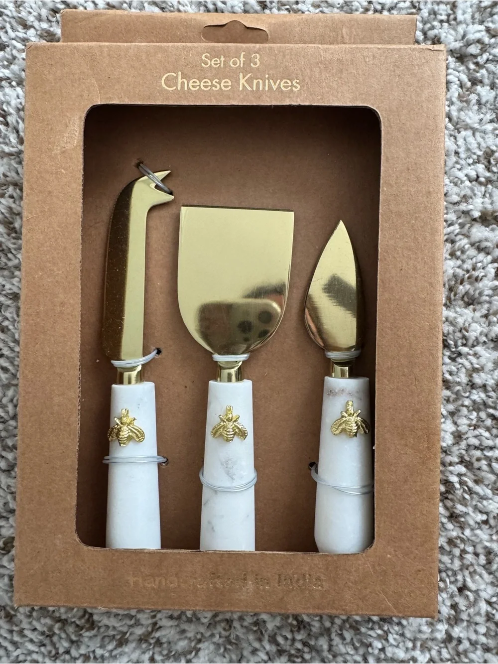 Gold and White Bee Accent Cheese Knife Set - 3 Piece
